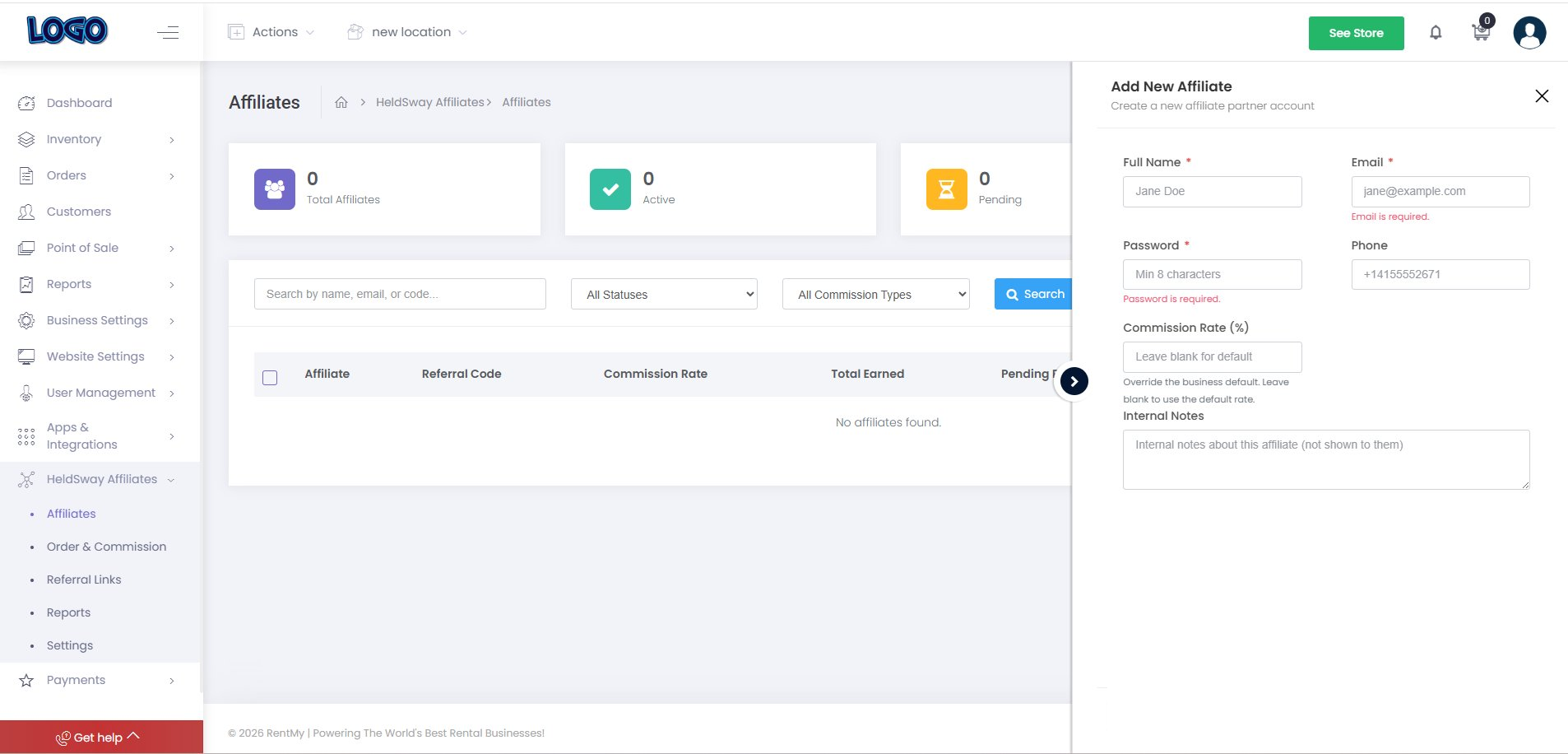 Adding an Affiliate