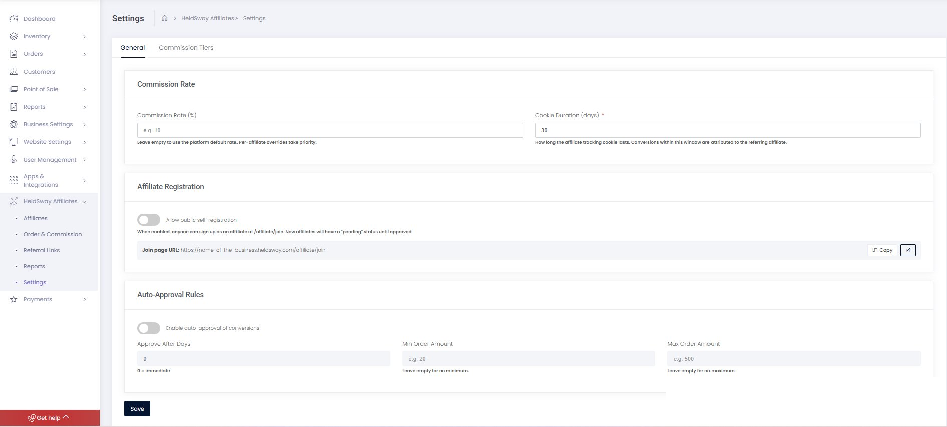 Commission Settings General Tab